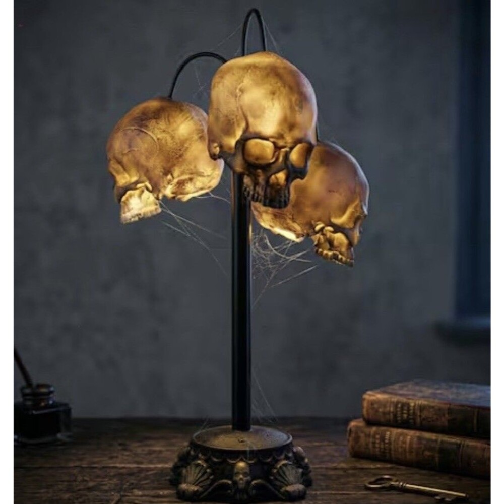 Halloween Arc Lamp 3 Black Skulls Skeleton New  Oddity Curousity